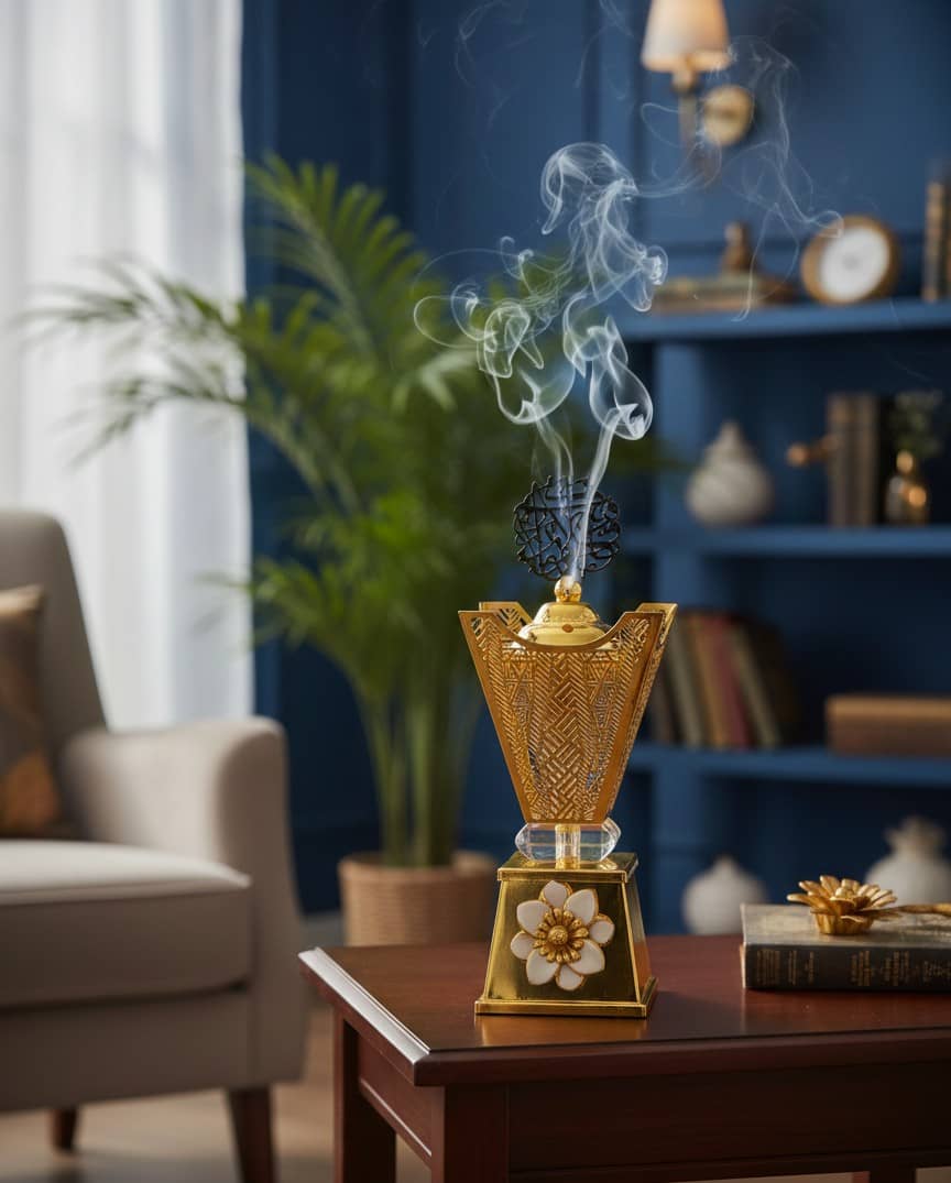 مبخرة فاخرة بنقوش ذهبية – لمسة أناقة وعطر أصيل